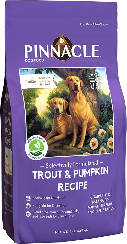 Pinnacle Trout & Pumpkin Dry Dog Food 4 lb, Infused with Broth