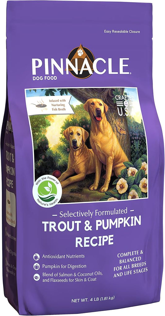 Pinnacle Trout & Pumpkin Dry Dog Food 4 lb, Infused with Broth