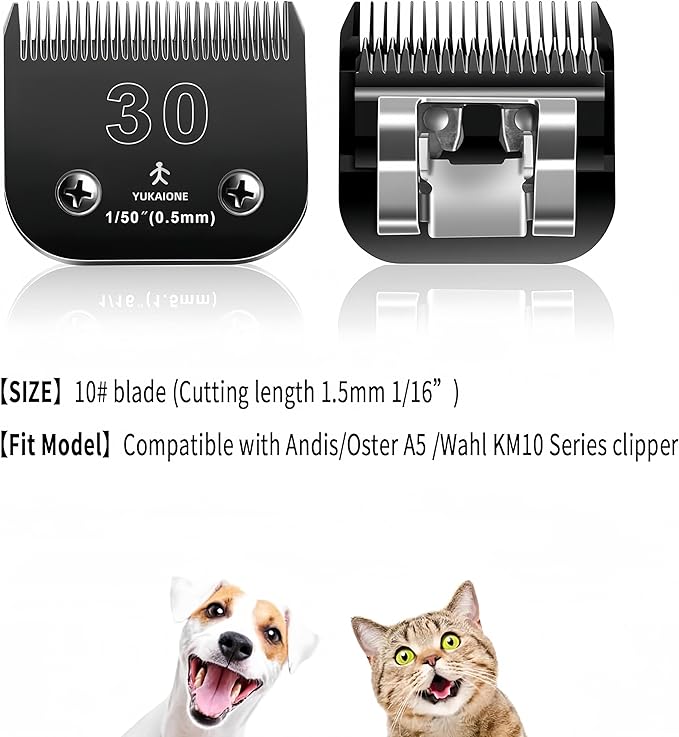 #30 Dog & Cat Clipper Blade: Titanium Coated SK2 Steel, Universal Fit for Andis, Oster, Wahl - 1/50" Cut for Ultra-Short Trims