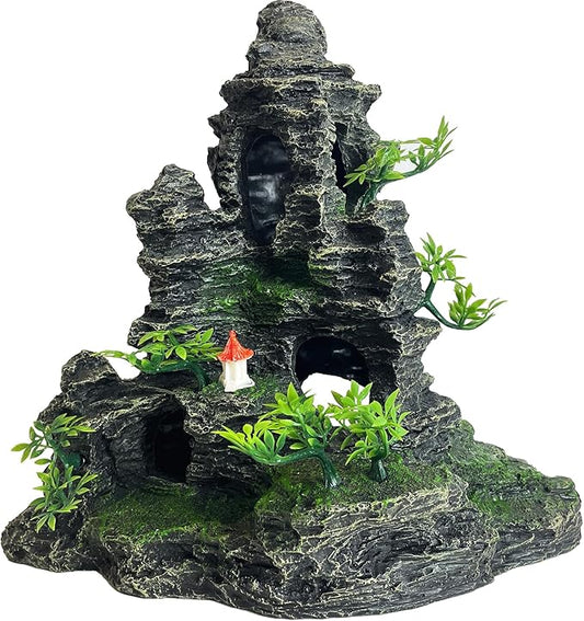 Aquarium Decoration Large and Tall for Fish Tank Rock Thematic Ornaments Aquarium Mountain View Stone Ornaments Aquarium Decor Tree House Cave Fish Tank Decorations - Extra Large