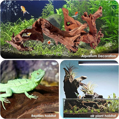 Natural Aquarium Driftwood for Fish Tanks & Reptile Terrariums – Safe Fish Tank Decorations, Unique Twisted Branches 3-Piece 7-11 Inch Low Tannin, Easy to Sink