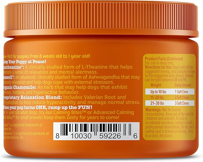 Zesty Paws Calming Chews for Dogs - for Everyday Stress, Relaxation, Composure, and Separation, Puppy Bites Turkey 90 Count