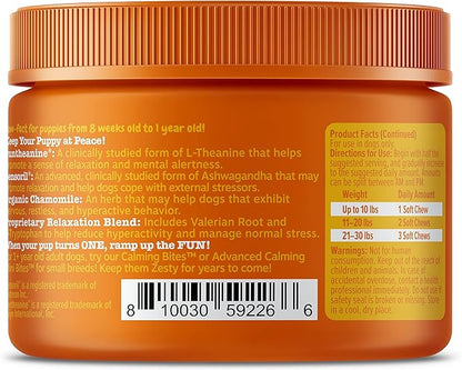 Zesty Paws Calming Chews for Dogs - for Everyday Stress, Relaxation, Composure, and Separation, Puppy Bites Turkey 90 Count