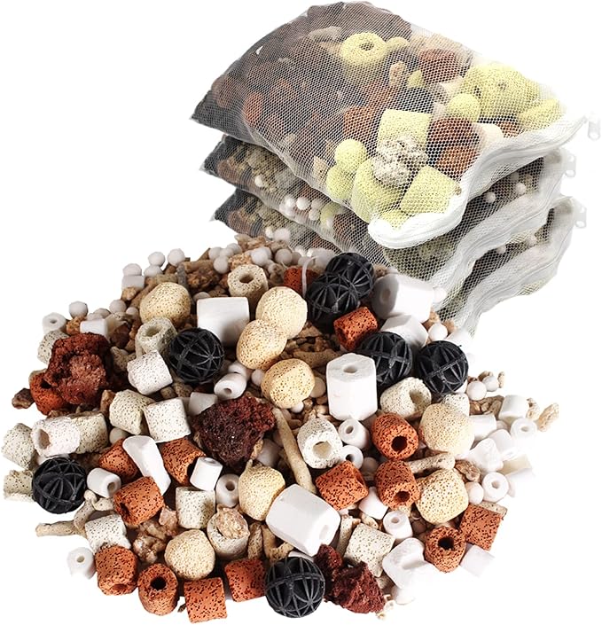 GOLDEAL Bio Balls Ceramic Rings Set, Aquarium Biological Filter Media with Mesh Bag for Fish Tank and Pond, Fish Tank Filter, Decorations, Accessories (3Pack, 3.3lbs)