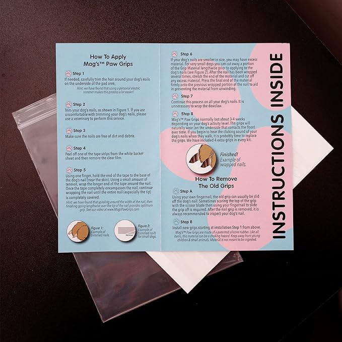 Mag's Paw Grips - Toe Grips for Senior Dogs - Anti-Slip Traction on Hardwood Floors - Nail Wraps for Large Dogs (Over 100lbs)