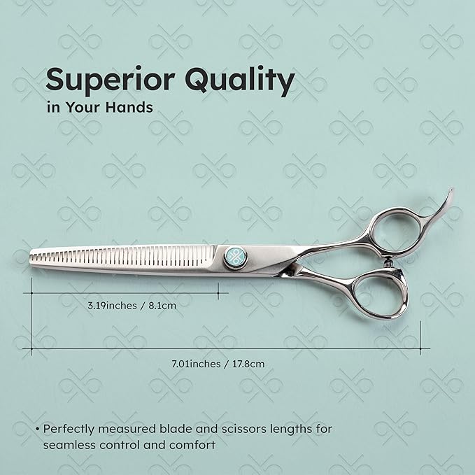 7" Dog Thinning Shears for Grooming  Blending Scissors for Face, Legs & Tail  VG10 Stainless Steel, Handcrafted, Ergonomic, 50% Thinning Rate for Smooth Finishing