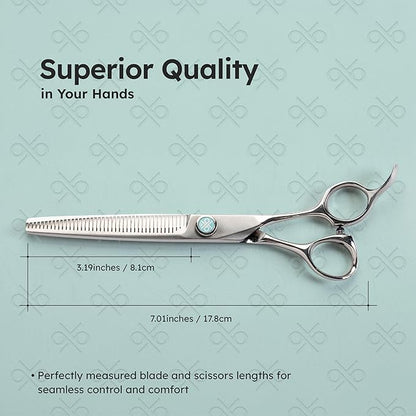 7" Dog Thinning Shears for Grooming  Blending Scissors for Face, Legs & Tail  VG10 Stainless Steel, Handcrafted, Ergonomic, 50% Thinning Rate for Smooth Finishing