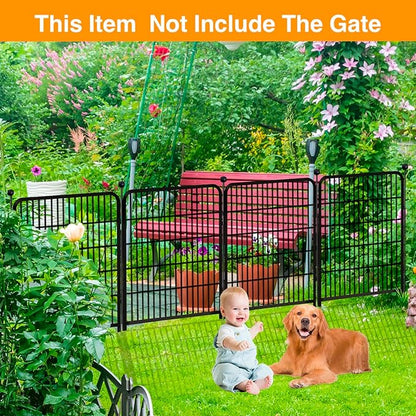 Doorless Animal Barrier Fence, 40in(H) 14 Panels Total 31 Ft(L), Garden Fences and Borders for Dogs, Anti Dig Fence Barrier, Black Metal Decorative Garden Fencing, Flower Bed Fencing