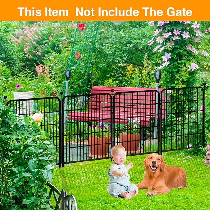 Doorless Garden Fences and Borders for Dogs, 36in(H) 14 Panels Total 31 Ft(L), Black Metal Decorative Garden Fencing, Flower Bed Fencing, Dog Digging Fence Barrier, Rabbit Fence for Garden