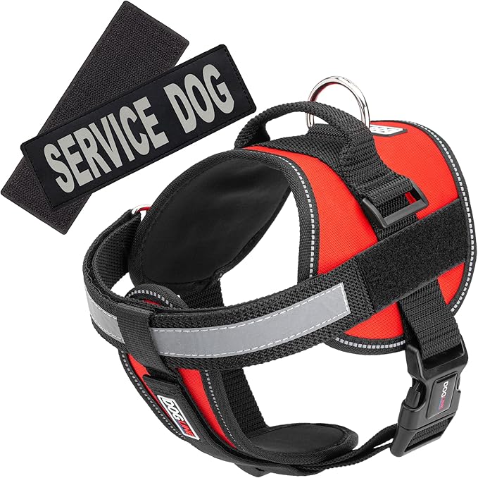 Dogline Unimax Service Dog Vest and Free Service Dog ID Badge with ADA Law, Medium, Red