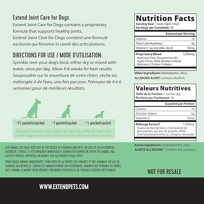 Extend Joint Care for Dogs - Hip and Joint Supplement Powder - Glucosamine for Dogs - Joint Pain Relief - MSM - Mobility & Flexibility Support - Advanced Joint Health - Made in USA