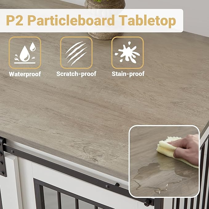 Rovibek 61 Double Dog Crate Furniture for 2 Dogs, Large Double Dog Kennel Furniture TV Stand, Furniture Style Dog Crates End Table, Wood Crates for Dogs Kennel Indoor White