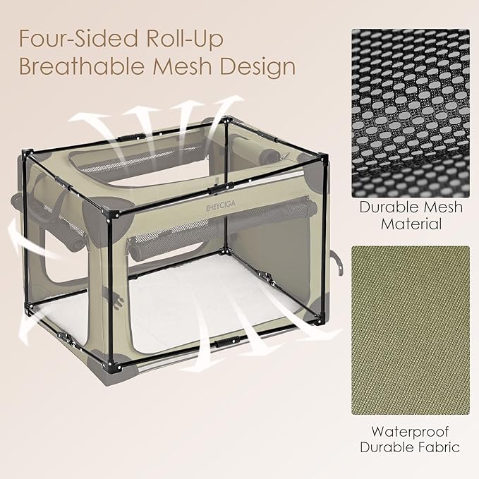 EHEYCIGA Collapsible Dog Crate 36 Inches, Portable Travel Crate for Large Dogs, Soft Foldable Pet Kennel with 4-Door Mesh Windows Indoor & Outdoor, Green