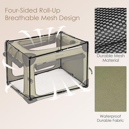 EHEYCIGA Collapsible Dog Crate 36 Inches, Portable Travel Crate for Large Dogs, Soft Foldable Pet Kennel with 4-Door Mesh Windows Indoor & Outdoor, Green