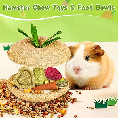 10 PCS Hamster Chew Toys, Guinea Pig Chew Toys for Teeth Natural Timothy Chinchilla Treats Apple Core, Grass Cake, Carrot and Strawberry for Gerbil, Rat, Rabbit and Small Animal Dental Care