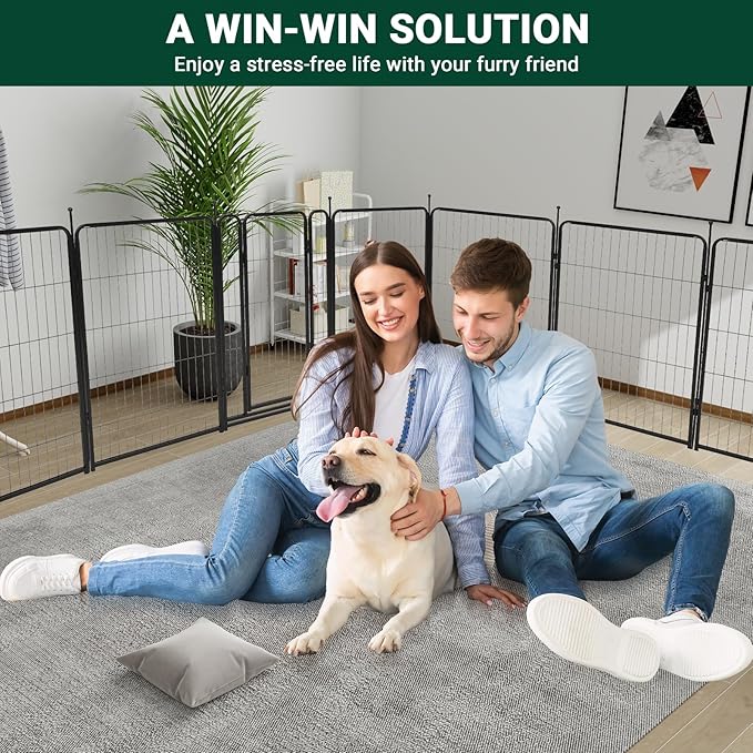 Dog Playpen,40" Height 21 Ft(L) 8 Panels Pet Play Pen, Indoor/Outdoor,Heavy Duty Metal Pet Exercise Pen, Wide Door Low Threshold,Portable Pet Playpen for Rv Camping Garden Yard, Quick Install