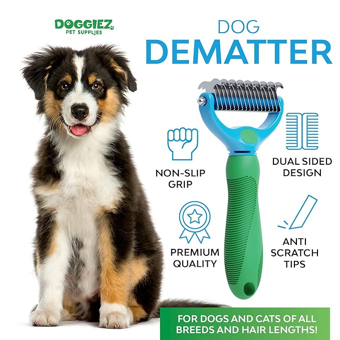 Dog and Cat Dematting and Deshedding Tool - Double Sided Undercoat Rake Comb & Detangler - Cat Brush Dog Shedding Brush for Matted Hair, Long Fur and Shedding Coat Grooming