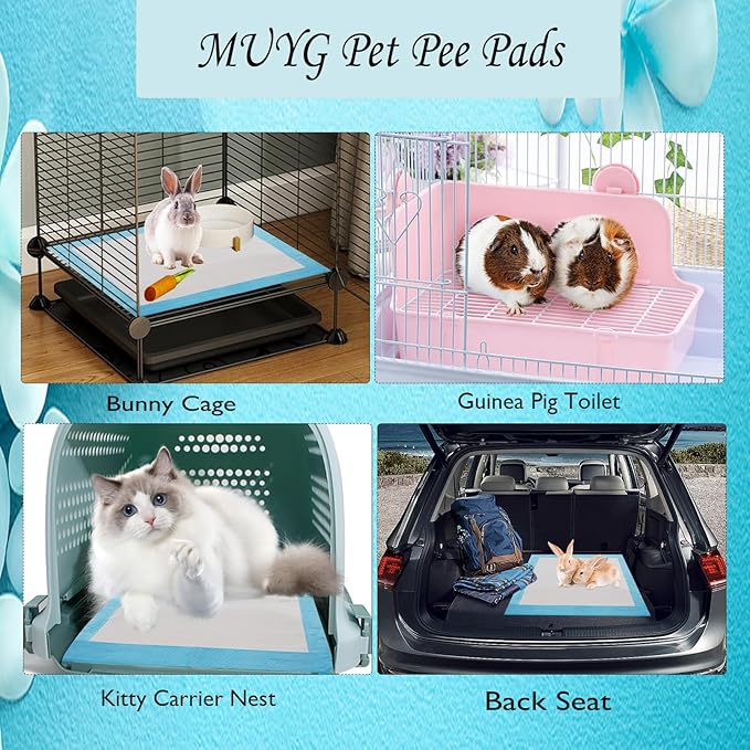 50 Pcs Pet Pads for Rabbits,22'' x17'' Small Animal Pads Disposable Rabbit Bedding Leak-Proof Super Absorbent Potty Training Guinea Pig Cage Liner for Bunny,Chinchilla,Puppy,Cat (Blue)