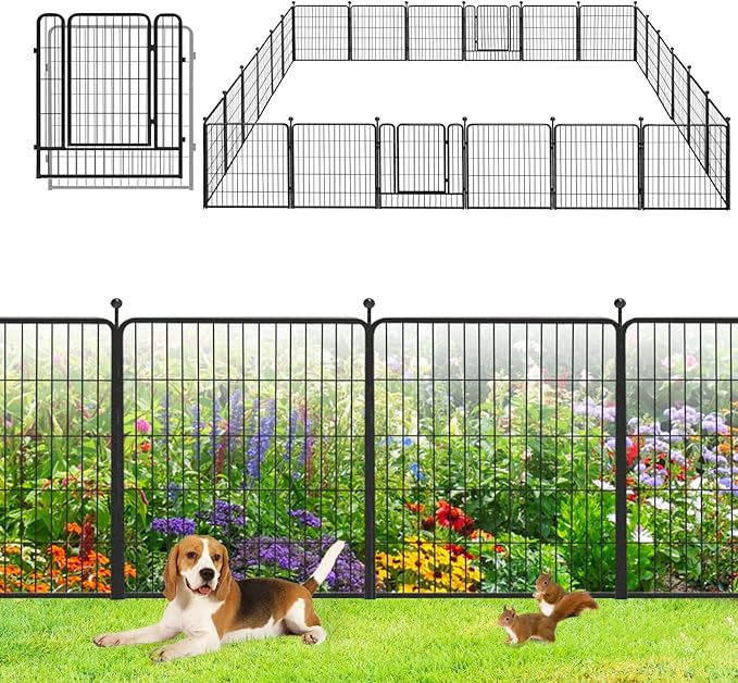 Decorative Garden Fence with Gate, 32in x55ft 24 Panels Metal Fence Panels Heavy Duty Dog Fencing Outdoor Fences for Yard, Rustproof Garden Fencing Flower Bed Edging for Patio Decor