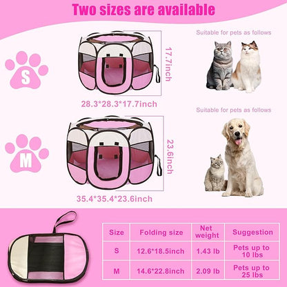 Cat Playpen Indoor, Portable Pet Play Pen for Outdoor Cat, Pink Kitten Birthing Box Exercise Playpen Tent, Waterproof Travel Dog House Kennel Camping Cage for Small Dog Animal House