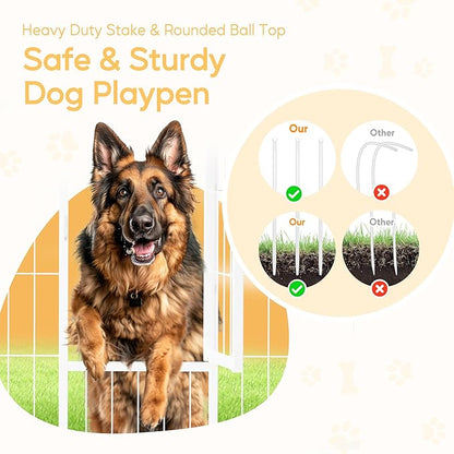Dog Playpen 40 Inch 8 Panels, Heavy Duty Metal Pet Playpen Indoor Outdoor for Camping, Yard, RV, Garden Fence, Privacy Patio, White