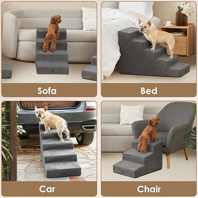 EHEYCIGA Dog Stairs for Small Dog 19.7”H, 4-Step Slope Dog Stairs for High Beds and Couch, Pet Steps with Non-Slip Bottom, Low Ramp and Larger Step Area