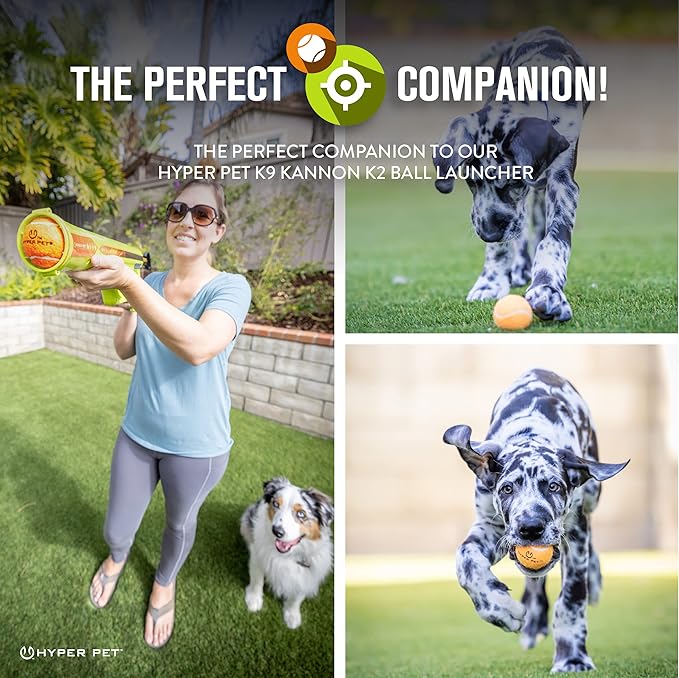 Hyper Pet Tennis Balls for Dogs (Pet Safe Ball for Exercise and Training) Interactive Dog Toys work with Hyper Pet K9 Kannon K2 Dog Ball Launcher - 4 Pack 2.5" Orange