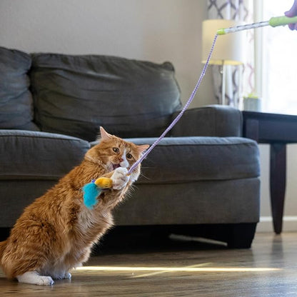 Catstages Twinkle Star Light Up Cat Wand Toy with LED Color-Changing Lights, Feathers & Ribbon Plush Star Attachment, Interactive Flirt Pole for Indoor Cats & Kittens