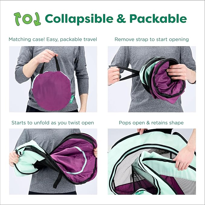 Furhaven Portable Dog Playpen Cat Tent, Pet Playground/Kennel Foldable Indoor Outdoor Zippered Puppy Crate - Purple, Small