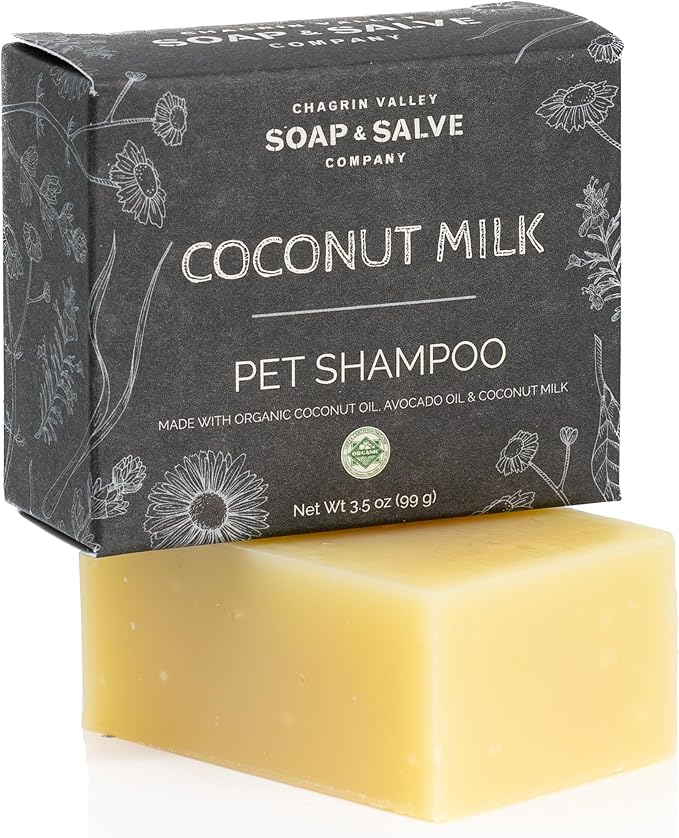 Chagrin Valley Soap & Salve Certified Organic Dog Shampoo and Conditioner – Dog Shampoo Itchy Skin Relief and Puppy Essentials - Natural Handmade Coconut Milk, 3.8 oz Bar