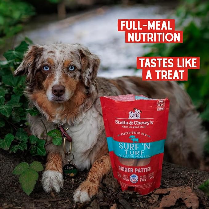 Stella & Chewy's Freeze Dried Raw Dinner Patties  Grain Free Dog Food, Protein Rich Surf _ Turf Salmon & Beef Recipe  25 oz Bag