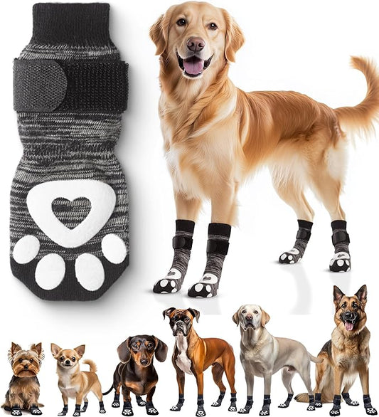Anti Slip Dog Socks for Hardwood Floors, 6 Pack | Dog Socks to Prevent Licking Paws and Add Traction | Paw Protection for Senior Dogs | Dog Booties Alternative - Medium