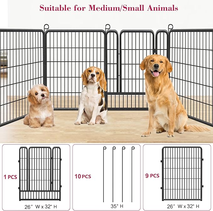 Dog Playpen, 32inch 10 Panels Outdoor Dog Fence Indoor Dog Pen Anti-Rust Pet Puppy Pen Dog Exercise Pen with Lock for Medium Small Dogs, Portable Pet Fence for Yard RV Camping