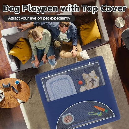 42x42x26 Inches Dog Playpensï¼_uppy Playpen with Cover for Puppies or Small Dogs, Play Pen Indoors, Dog Fence Pet Playpen for Indoor & Outdoor, Whelping Box for Dogs and Puppies