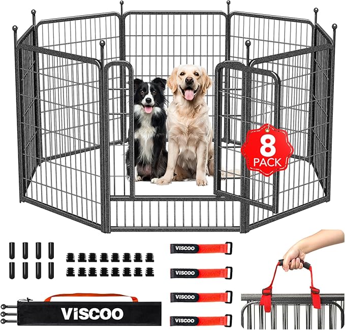 Dog Playpen Outdoor, 8 Panels 40" High Heavy Duty Metal Dog Pen, Pet Fence for Large/Medium/Small Dogs, with Doors Foldable Metal Dog playpen Exercise Pen for RV, Camping, Yard
