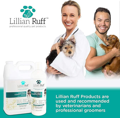 Lillian Ruff Calming Oatmeal Pet Conditioner for Dry Skin & Itch Relief with Aloe & Hydrating Essential Oils - Replenish Moisture & Deodorize - Dog Conditioner for Normal/Sensitive Skin (16oz & Brush)