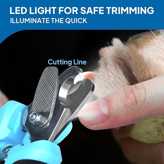Fida Dog Nail Clippers with LED Light, Dog &Cat Nail Trimmer with Safety Guard & Nail File, Razor Sharp Blades, Pet Nail Trimmer/Clipper with Comfortable Ergonomic Handle (Batteries-Included)