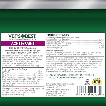 Vet’s Best Dog Pain Relief Supplement, Natural Aspirin Alternative for Hip & Joint Support, Arthritis & Aches Relief Tablets for Dogs, 150 Count
