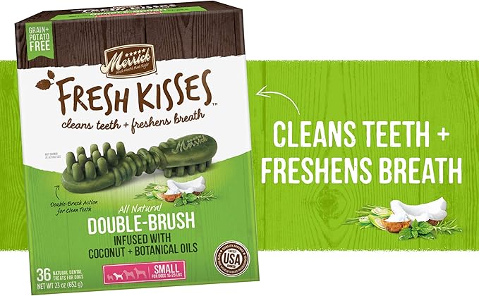 Merrick Fresh Kisses Natural Dental Chews Infused With Coconut And Botanical Oils For Small Dogs 15-25 Lbs - 9 ct. Bag