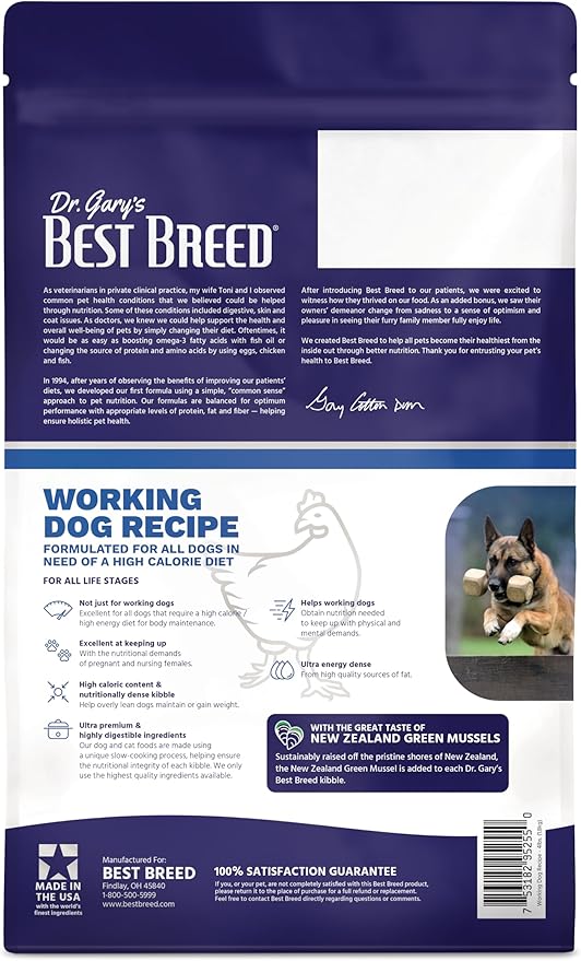 Best Breed Working Dog Diet Made in USA [Natural High Calorie Dry Dog Food] - 4lbs
