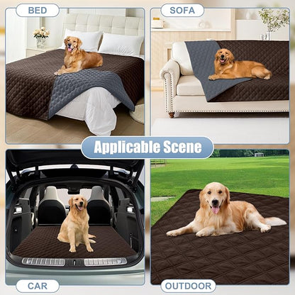 Smiry Waterproof Dog Blanket, Reversible Dog Bed Cover Pet Blanket, Soft Couch Cover for Dogs Washable, Bed Couch Sofa Furniture Protector for Puppy Cat Kids (52"x82", Chocolate/Dark Grey)