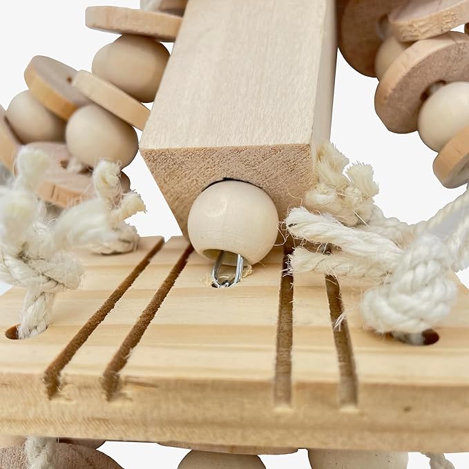 Dye-Free Block & Knot Chewing Toys for Medium and Large Parrots - Natural Wooden Bird Toys for Parakeet, Conures, Cockatiels, African Greys, Cockatoos, Amazon Parrots, Quakers
