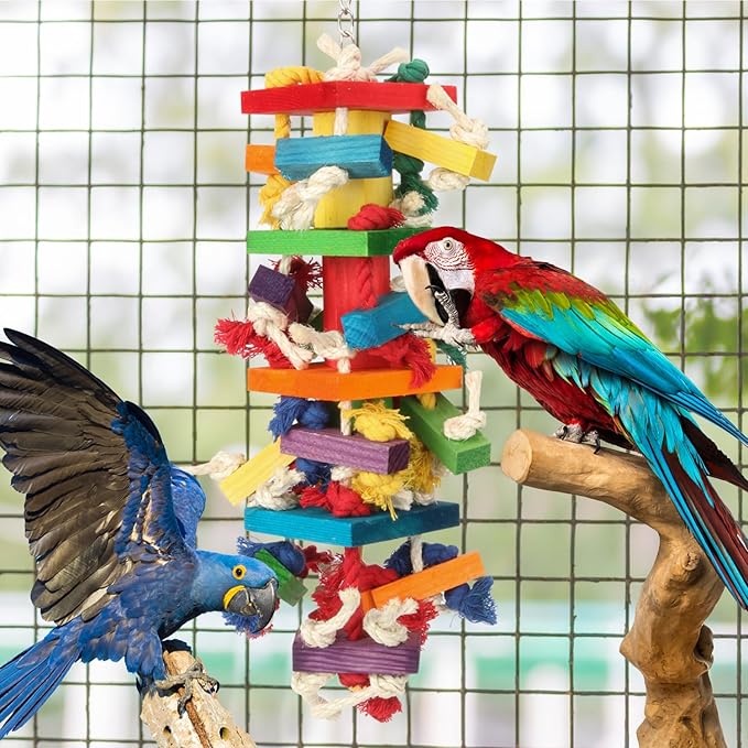 GATMAHE Macaw Toys, Extra Large Parrot Toys, Bird Toys for Parrots African Grey, Amazon Parrots, Parakeet Natural Wooden Block Toy for Climbing, Chewing, Unraveling and Preening (Large)