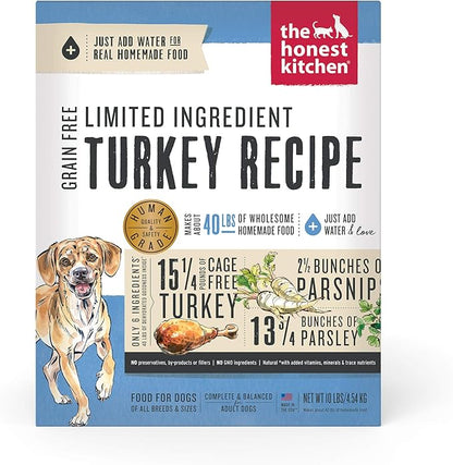 The Honest Kitchen Dehydrated Limited Ingredient Turkey Dog Food, 10 lb Box