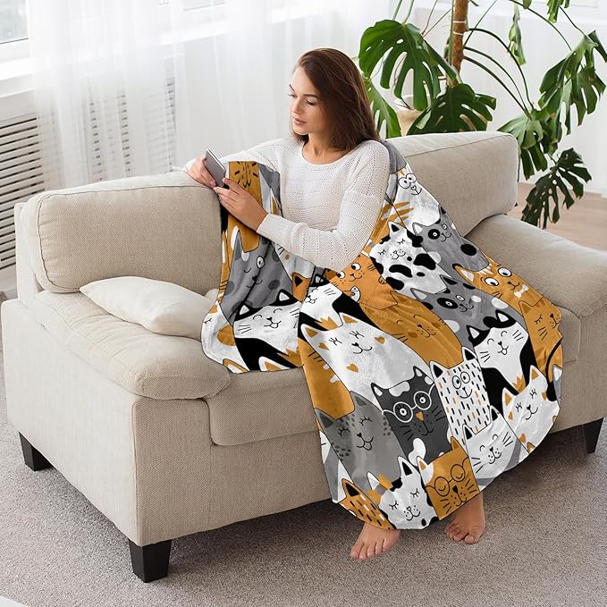Cat Blanket, Cats Gifts for Girls Women, Cat Gift for Cats Lovers, Birthday Gifts Decor Throw Blanket 50"x60"