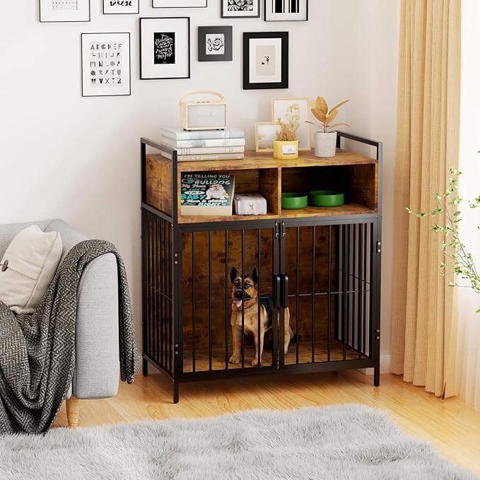 aboxoo 32/40 Inches Furniture Style Dog Crate for Medium Small Dog,Indoor Dog Kennels with Drawers Storage(Rustic Brown)