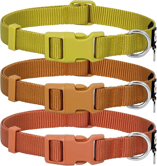 azuza 3 Pack Fall Dog Collars Comfortable and Adjustable Nylon Dog Collars for Medium Dogs, M (14-20inch)ï¼ Ginger Yellow, Rust Orange and Latte Brown