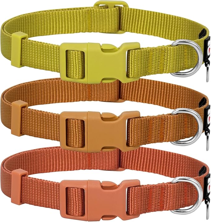 azuza 3 Pack Fall Dog Collars Comfortable and Adjustable Nylon Dog Collars for Large Dogs, L (18-26inch)ï¼ Ginger Yellow, Rust Orange and Latte Brown