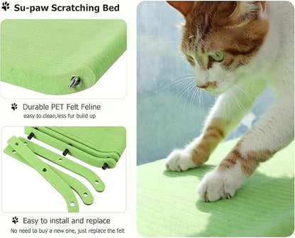 Cat Window Perch for Large Cats,Foldable Hammock with 4 Heavy Duty Suction Cups,Solid Metal Frame,Scratchable Felt Feline Bed for Sunbathing,Napping & Overlooking(Green)