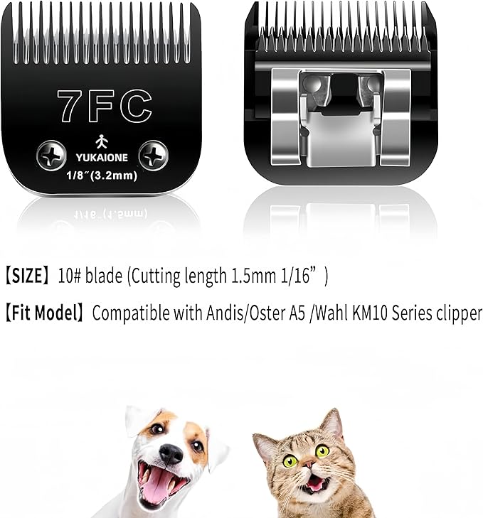 7F Dog Clipper Blade: Titanium Coated SK2 Steel, Universal Fit for Andis, Oster A5, Wahl KM - 1/8" Cut for Dogs & Cats